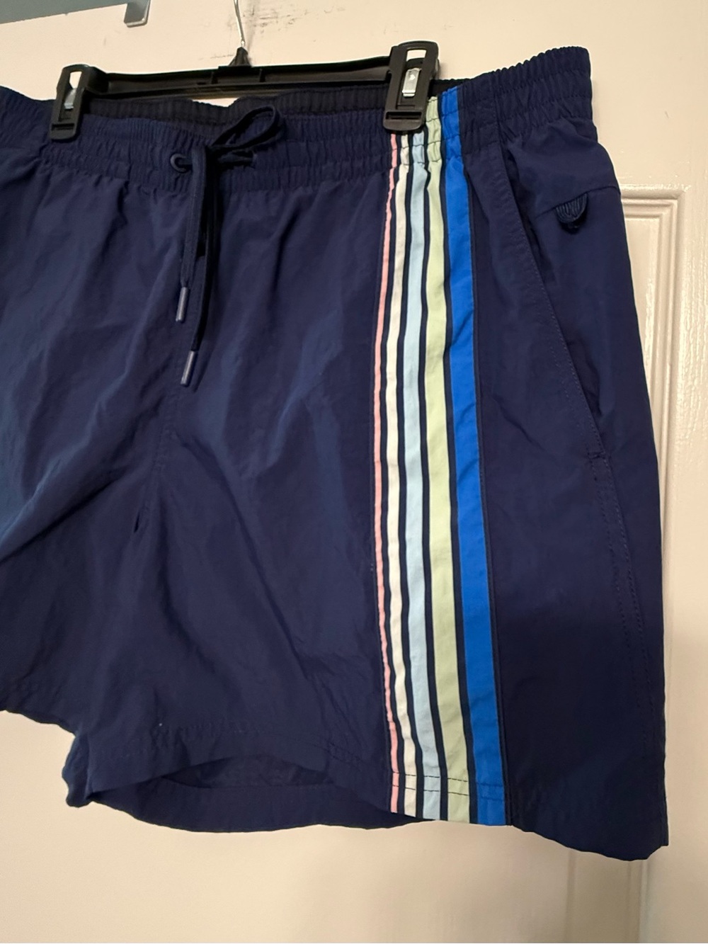 Lands’ End Mens L Swim Trunks Navy Stripe Swim Shorts Lined 4.5 Inseam - Picture 3 of 5
